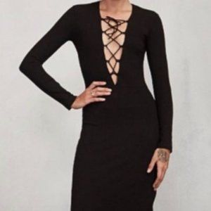 REFORMATION | Ribbed Mid-length Lace Up Dress XS